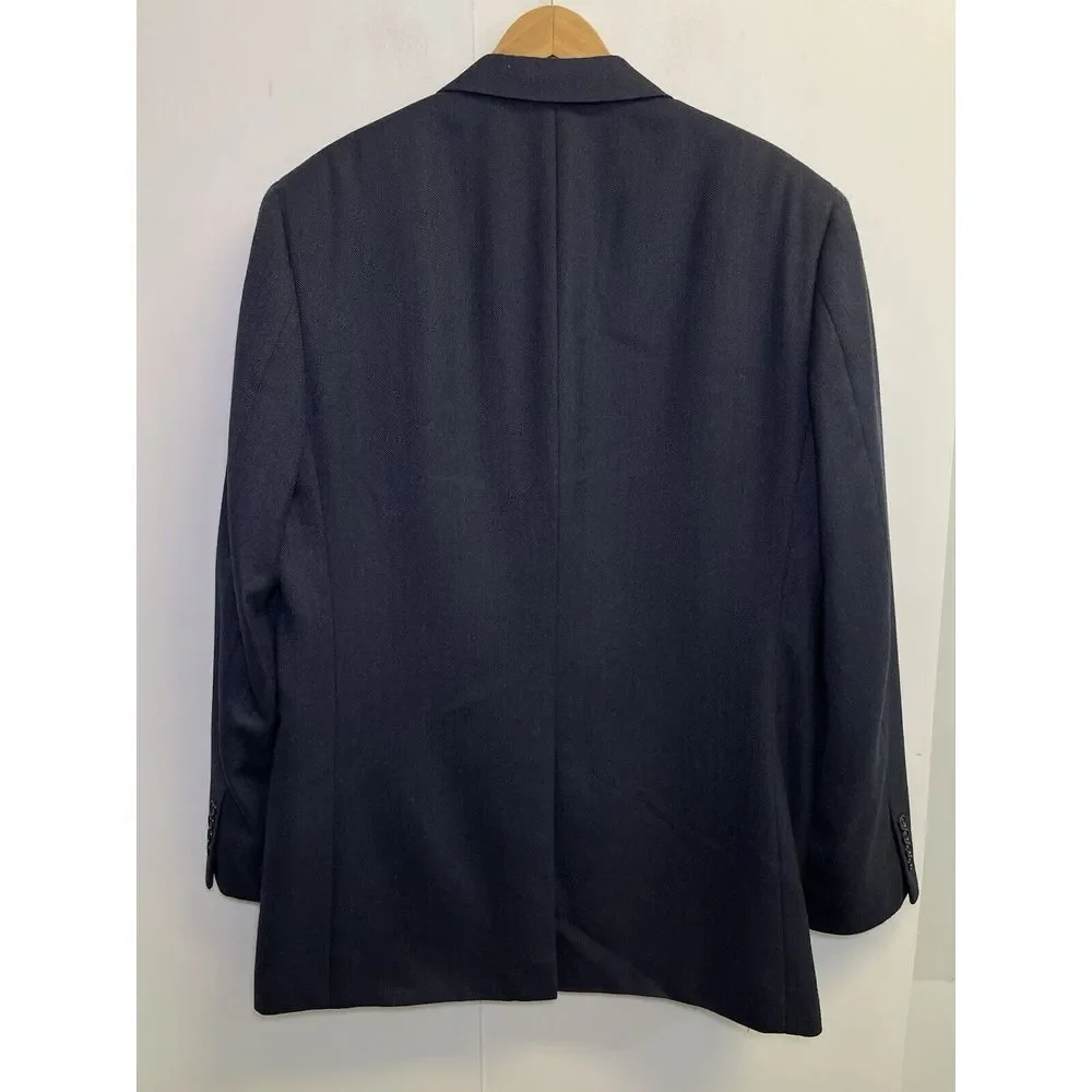 Club Room Mens 44L Navy Blue Blazer Herringbone Poly Blend Sport Coat‎ Jacket